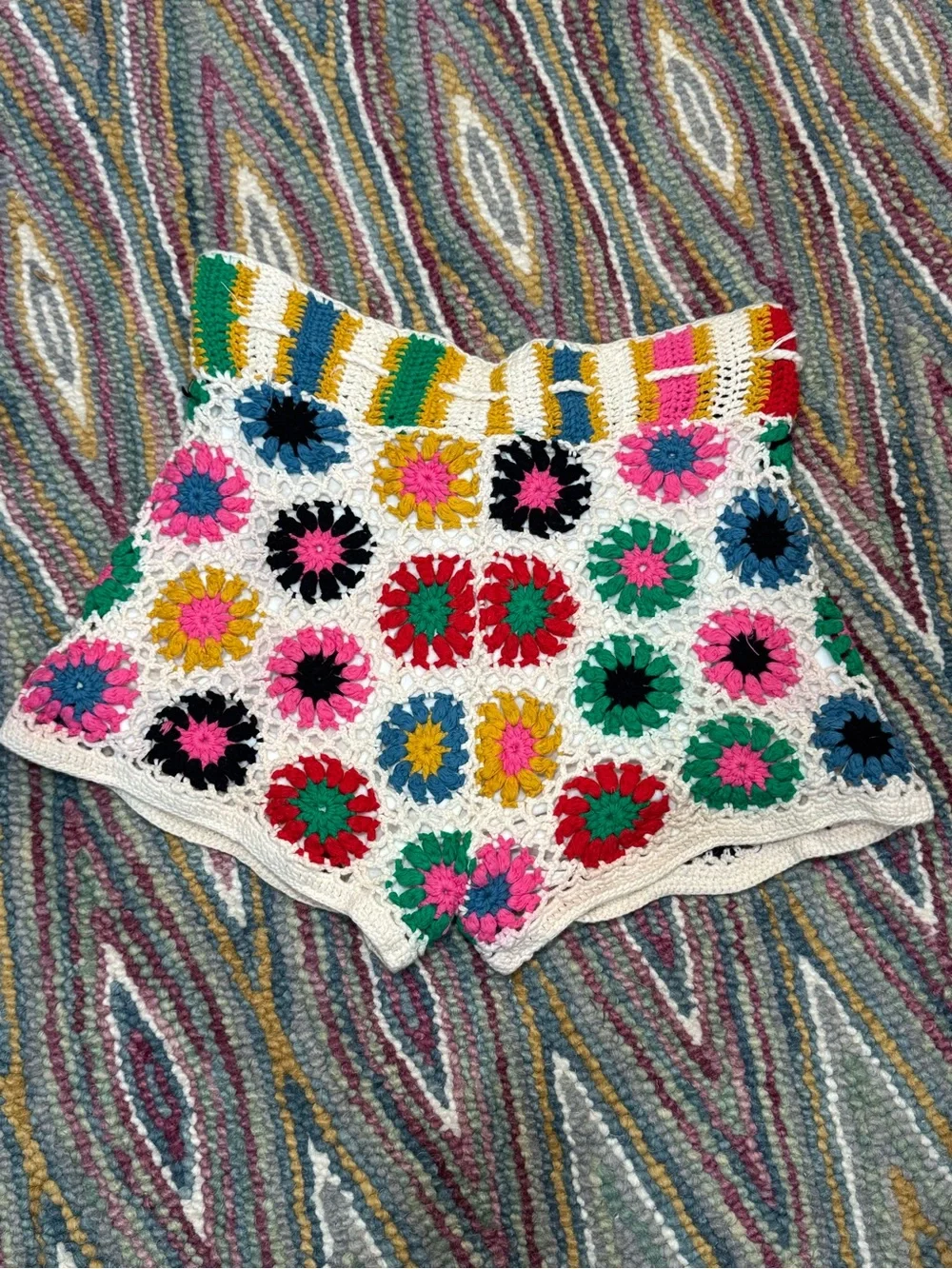 FARM Rio Crochet High-Waist Shorts with Multi-Color Floral Motifs, Large, NWOT - Picture 7 of 11